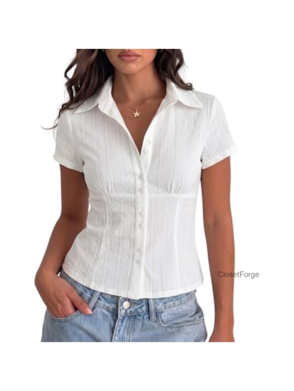 Women's Slim Fitted Button Down Shirt Short Sleeve Y2K Blouse